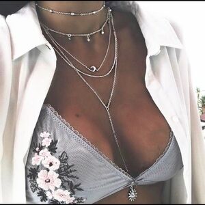 Bohemian silver sunburst 5 layer choker necklace